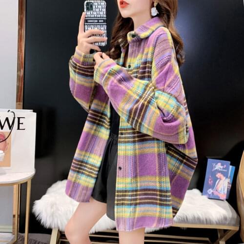 Blouse Women Shirt Plush Plaid Shirt for Women Winter Loose Wool Coat Shirt Blusas Ropa De Mujer