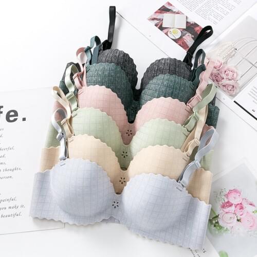 Wasteheart Women Fashion Black Green Pink Wireless Padded Bras Push Up Female Bra Sexy One-Piece Bras Bralette Underwear A B