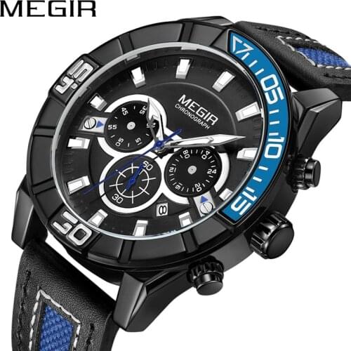 Creative MEGIR Chronograph Men Sport Watch Fashion Army Military Quartz Wrist Watches Clock Men Relogio Masculino 2066 Saat