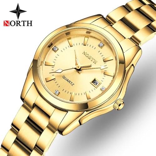 NORTH Fashion Women Watches Ladies Top Brand luxury Waterproof Gold Quartz Watch Women Stainless Steel Date Wear Gift Clock 2021