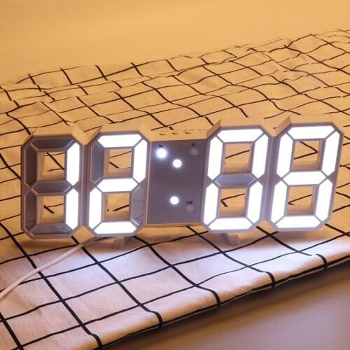 3D Digital Wall Clock Large LED Table Desktop Clock Calendar Temperature Nightlight Stand Alarm USB Electronic Clock Home Decors
