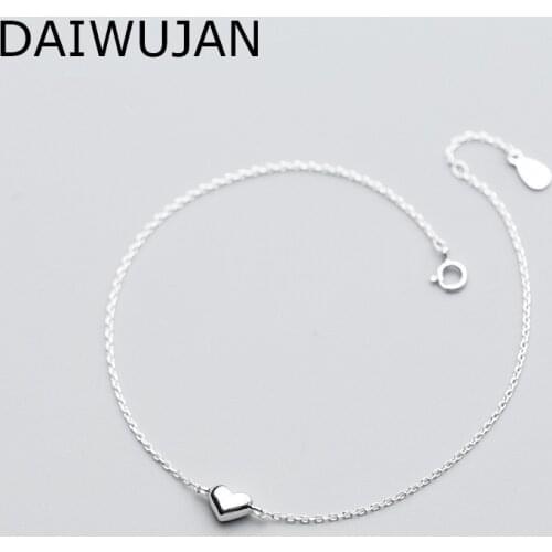 DAIWUJAN Simple Design 925 Sterling Silver Heart Bracelet for Women Girl Cute Fashion Slim Chain Bracelet Love Jewelry Gift