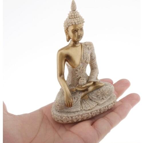 Devout Buddha Statue Nature Sandstone Carved Thailand Buddha Sculpture Hindu Thailand Figurine Sitting Meditation Miniatures