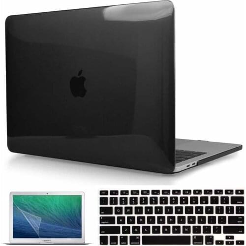 KK&LL For Apple MacBook Air Pro Retina 11 12 13 15-Black Crystal Hard Shell Laptop Protector case+Keyboard Cover+creen Protector