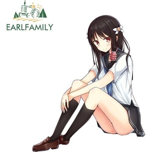 EARLFAMILY 13cm x 10.8cm for Girl Anime Cute Funny Car Stickers Windows Windshield Decal Personality Scratch-Proof Decoration