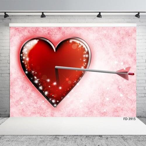 Photography Backgrounds Red Heart Arrow Pink Vinyl Cloth Backdrops Photo Studio for Lovers Valentines Day Wedding Photoshoot