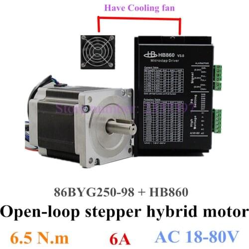 Hybrid Stepping Motor BYG250-98 6.5N.m DSP Digital Driver HB860 Open-Loop Encoder 4A 2-Phase High-Speed CNC Motor 98mm 6N.m