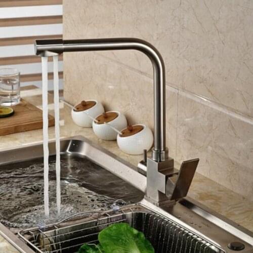 Kitchen Brass Square hot and cold basin water purifier faucet 360 degree rotating double handle single hole double way
