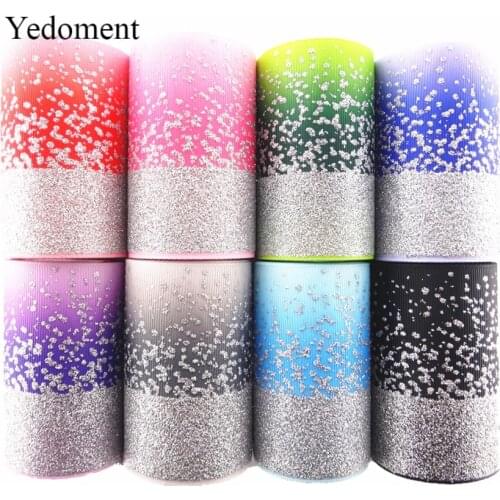 3" 75MM Glitter Silver Foil Gradually Changing Color Printed Grosgrain Ribbon For Hairbows DIY Handmade Materials MD19030301