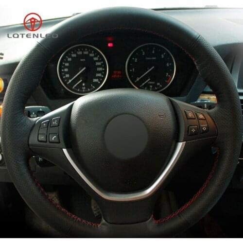 LQTENLEO Black Artificial Leather Hand-stitched Car Steering Wheel Cover for BMW X5 E70 2006-2013 X6 E71 E72 2008-2014
