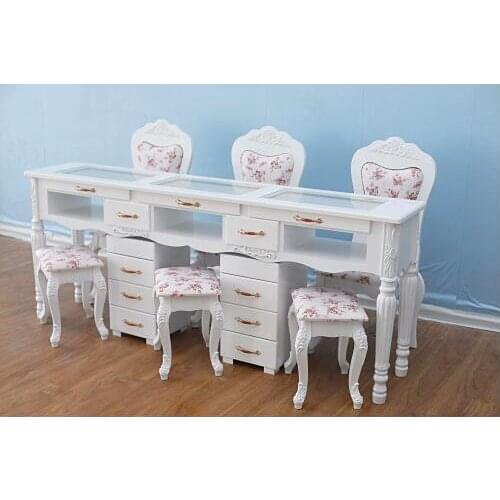 Nail table double deck single double three person nail table and chair package nail table white paint