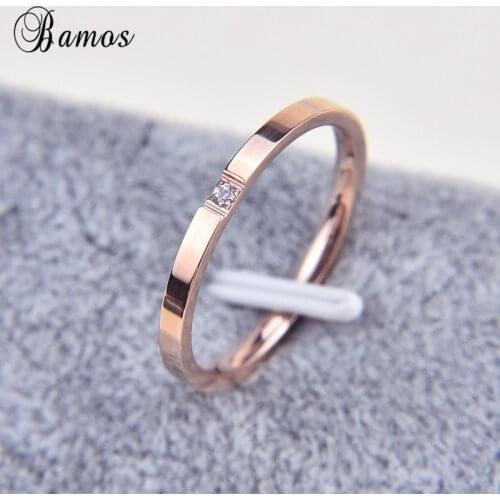 Bamos Male Female Stainless Steel Ring Simple Round Zircon Rings For Men Women Trendy Rose Gold Color Jewelry