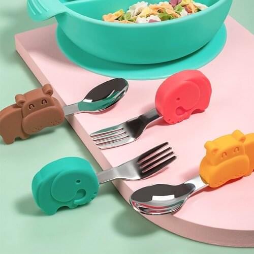 Baby Gadgets Tableware Set Children Utensil Stainless Steel Toddler Dinnerware Cutlery Cartoon Infant Food Feeding Spoon Forks