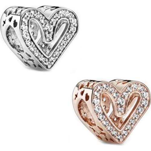 New 2020 Jewelry Rose Golden Sparkling Freehand Heart Beads for Jewelry Making 925 Sterling Silver Beads for Charms Bracelets