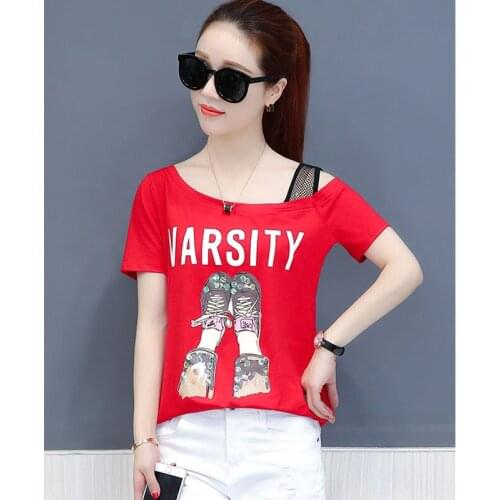 New Design Women Summer Style T-shirts Tops Lady Casual Skew Collar Off Shoulder Tees Shirts Tops DD1928