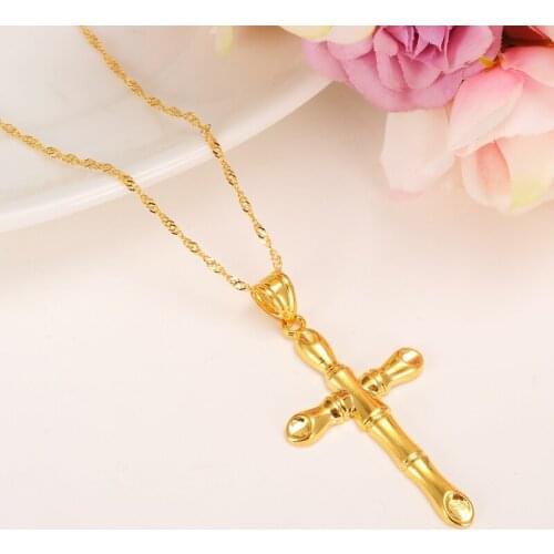 Cute new women cross gold color charms pendant necklace men fashion christian jewelry factory wholesale crucifix god gift