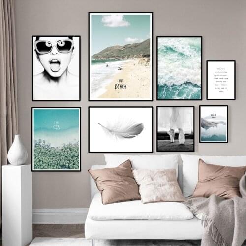 Blue Sea Poster Feelings Wall Art Print Nordic Scenery Landscape Wall Poster Modern Girl Wall Picture For Living Room HD3139