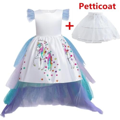 Unicorn Dress For Girls Wedding Party Ball Gown With Petticoat Kids Baby Birthday Princess Vestidos Children Anniivesary Clothes