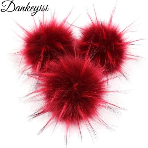DANKEYISI Hat Faux Fur Pompom Handmade DIY Artificial Fur Pom Ball Cap Accessories Faux Fox Fur Pom Pom With Buckle Snap 3pcs