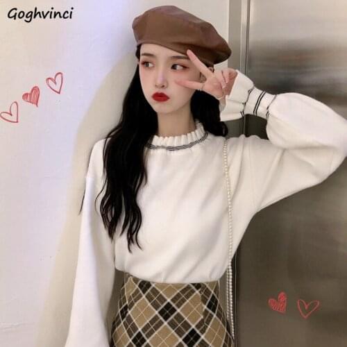 Pullovers Womens Autumn Design All-match Ruffled Collar Flare Sleeve Knitting Sweaters Korean Style Chic Elegant Daily Female
