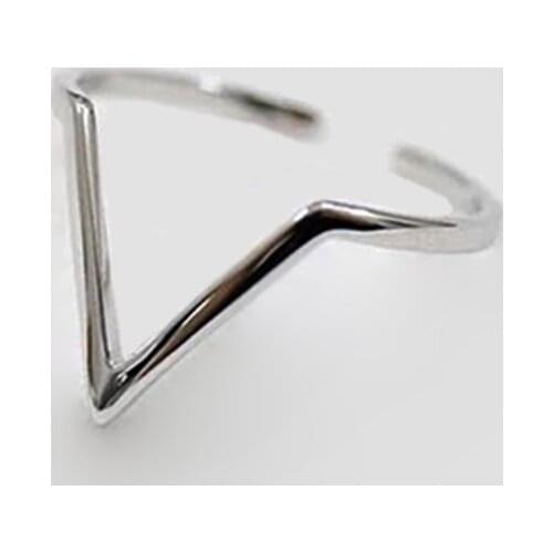 Real 925 Sterling Silver Geometric Triangle Letter V Adjustable Ring Minimalist Fine Charm Jewelry For Women Party Accessories