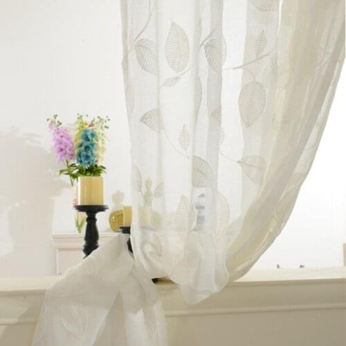 White Embroidered Linen Yarn Window Curtains All Match Styles Leaf Decoration Light Transmission Bedroom Curtains Can Customized