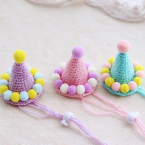 Dog Hat Cute Sweet Crochet Woolen Dog Birthday cap Manual Pet Cat Gift Hat for Small Dogs Hamster Kitten Accessories