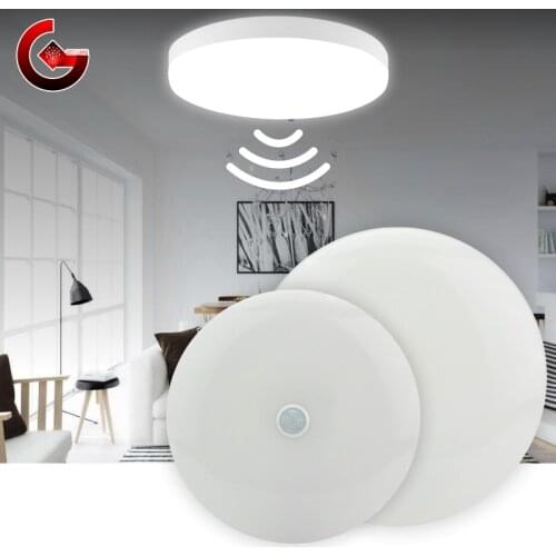 LED PIR Motion Sensor Ceiling Light 12W 24W Modern Lamp Surface Mounted Auto Smart Sounds Control AC 110V 220V Round Panel Light