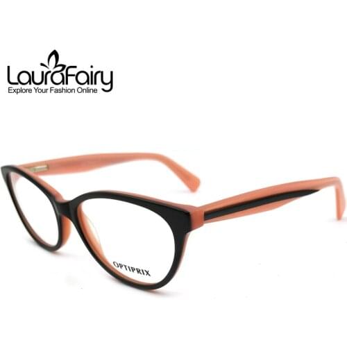 Laura Fairy Women Fashion Color Block Design Myopia Eyeglasses Acetate Material Color Block Cateye Prescription Glasses Frame