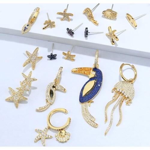 Top New Collection Tropicana Series Exquisite Pave Cubic Zirconia Starfish S925 Silver Clip Hoop Earrings For Women