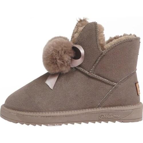 Snow Boots Women 2021 New Winter Cute Fur Ball Plus Velvet Womens Boots Black Warm Short Boots Anti-Skiing Cotton Shoes