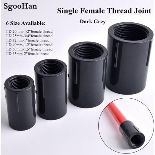 1/2"~2" Dark Grey Single Female Thread Straight Connector Irrigation System Plastic UPVC Pipe Aquarium Fish Tank Connectors