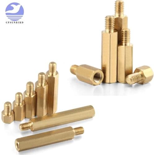 10pcs M3 Male 6mm x Female 5-40 mm Hex Brass Standoff Spacer M3+6 Copper Hexagonal Stud Spacer Hollow Pillars M3*(5-40)+6mm