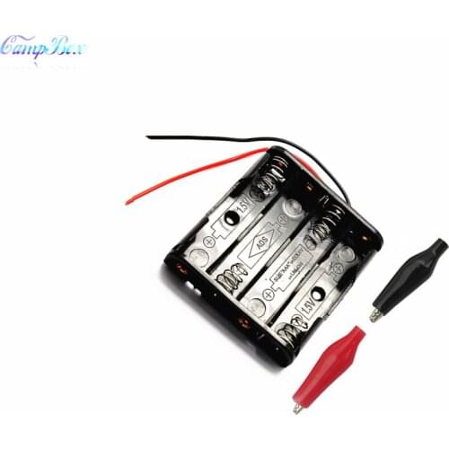100Pcs 4xAAA Battery Case Holder Socket Wire Junction Boxes With 15cm Wires, Black+Red Crocodile Alligator Clip