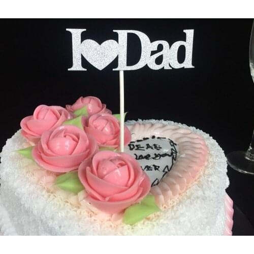 10X Silver Glitter Paper Love Cake Topper Happy Birthday Cake Topper Supplies Wedding Party Decoration I love dad Fathers' Day