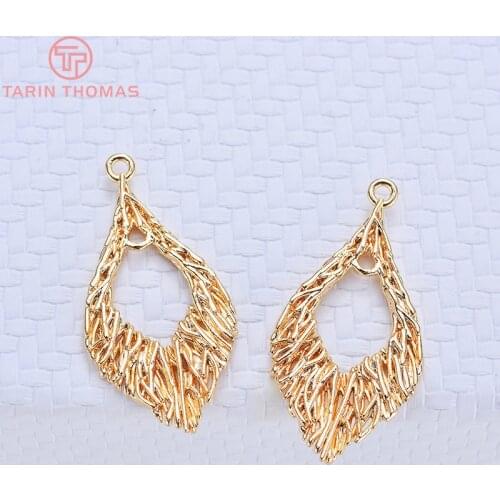 6PCS 14x28MM 24K Gold Color Brass Hollow Drop shape Earrings Pendants Charms High Quality Diy Jewelry Findings Accessories