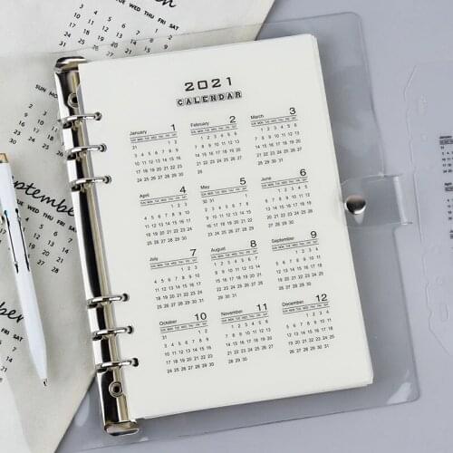 2021 Calendar A5 A6 Loose Leaf school Notebook Planner Index Sheet Binder Inner Clip agenda sketchbook diary book stationery