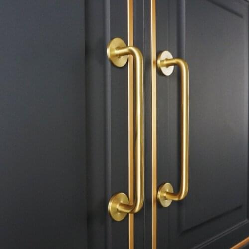 2021 Brass Cabinet Handle Modern Simple Drawer Wardrobe Cupboard Cabinet Door Knob Pure Copper Gold Retro Long Handles