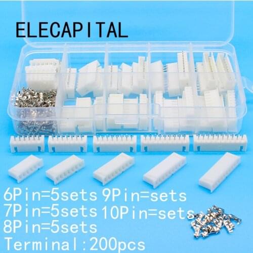 25 sets Kit in box 6p 7p 8p 9p 10 pin 2.54mm Pitch Terminal / Housing / Pin Header Connector Wire Connectors Adaptor XH Kits