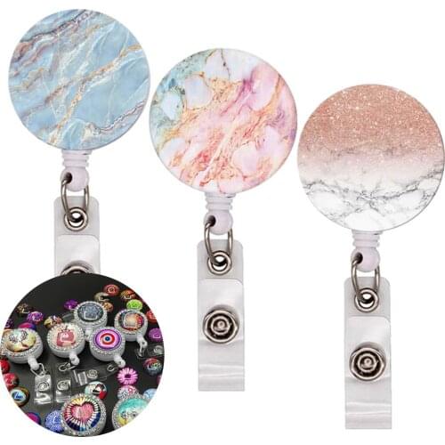 3Pcs Portable Marble Anti-lost Retractable Badge Holder Reel Key ID Name Card Belt Clip Keychain Car Pendant Key