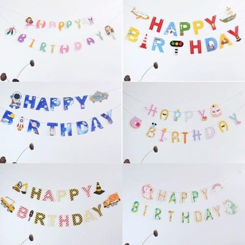 Happy Birthday Banner Astronaut Cartoon Theme Cute Unicorn Party Kids Airplane Birthday Decorations Banner Party Favor