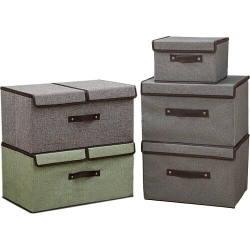 Large Foldable Storage Boxes Bins Double Lids Stackable Storage Box Basket Closet Organizer with Handle