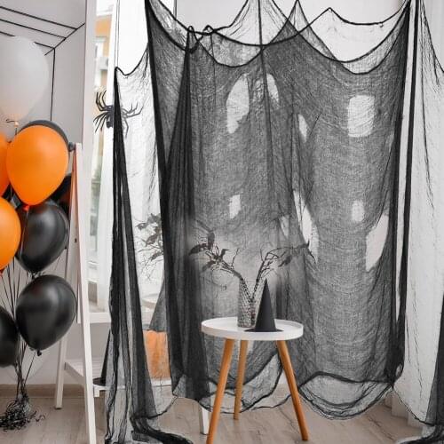 Black Halloween Creepy Gauze Large Grid Yarn Cloth Door House Decor Home Window Net Halloween Holiday Party Layout Props Decor