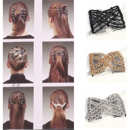 Double Magic Slide Comb Hair Clips For Women Simulated Pearl Stretchy Hair Combs Headwear Vintage Hair Accessories Gift F13221