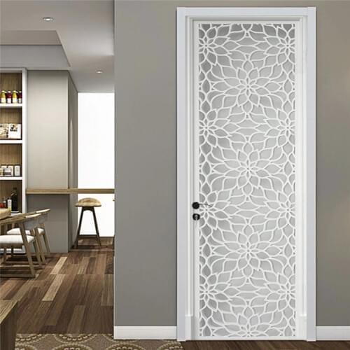 Photo Wallpaper PVC Self-Adhesive Waterproof Door Sticker 3D Stereo White European Style Carved Plaster Line Decal Door Poster