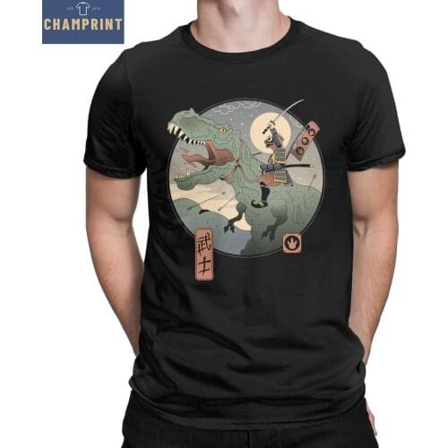 Crazy Dinosaur Samurai T-Shirts Men Round Collar Cotton T Shirt Short Sleeve Tee Shirt Gift Idea Clothing