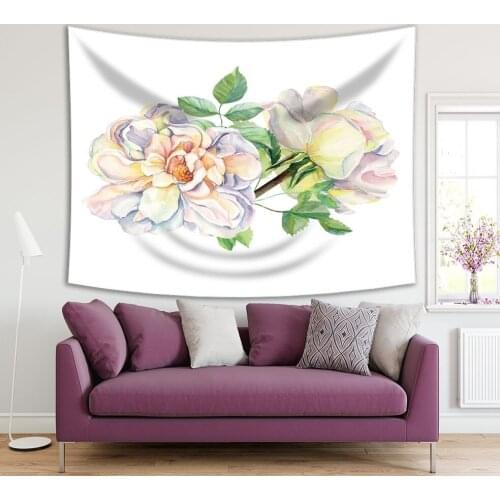 Tapestry Rose Branch with Flowers and Leaves Romantic Summer Blossom Vintage Decor Art Yellow Green