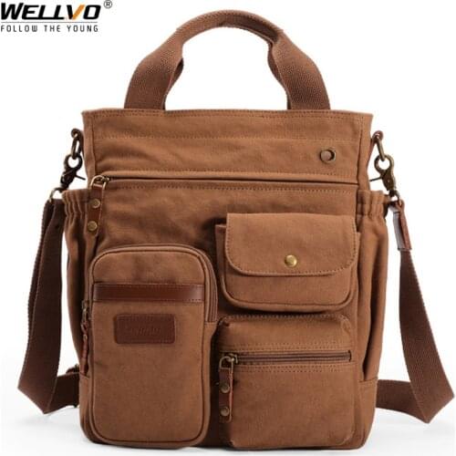 Mens Canvas Bag Large Capacity Crossbody Bag Multifunction Business Shoulder Bag For Men Travel Bags Male Vintage Handbag X74C