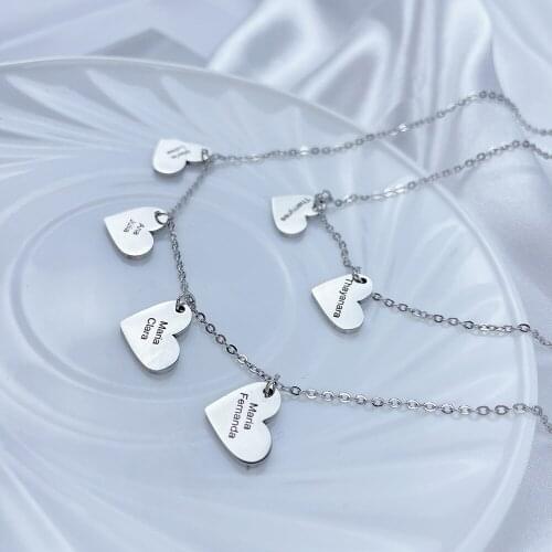 HUHUI Custom 1-4 Name Necklace With Heart Pendant Personalized Engraved Letter Stainless Steel Women Jewelry Couple Family Gift