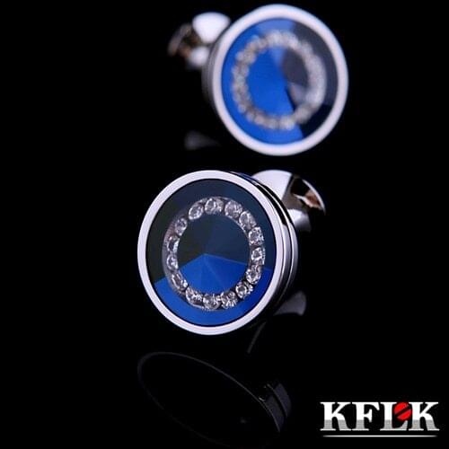 KFLK 2020 Luxury HOT shirt cufflink for mens gifts Brand cuff buttons Crystal cuff link High Quality Blue abotoaduras Jewelry